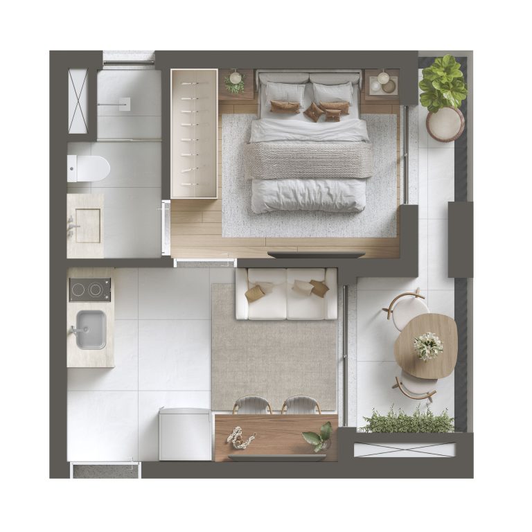 1 Dormitório · 27,64 m²