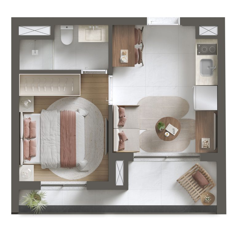 1 Dormitório · 29,89 m²