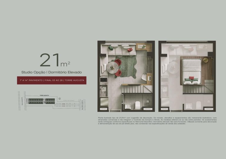 Studio 21 m² — Opção dormitório elevado
