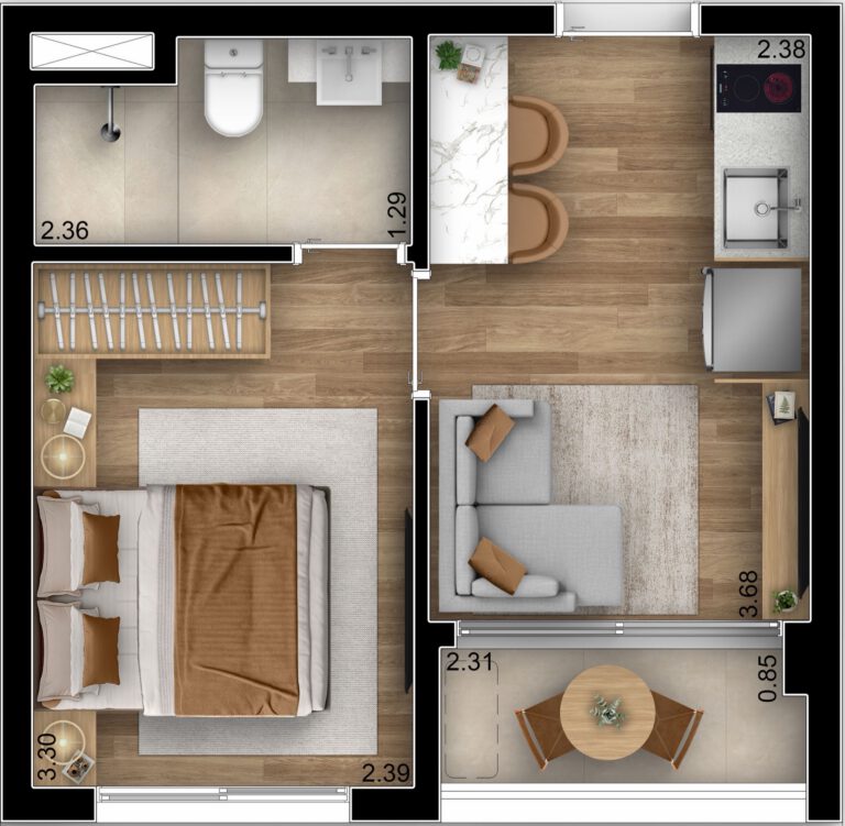 1 dorm. — 26,35 m²