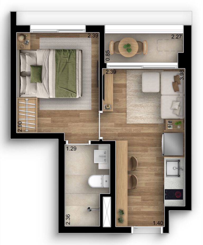 1 dorm. — 27,33 m²