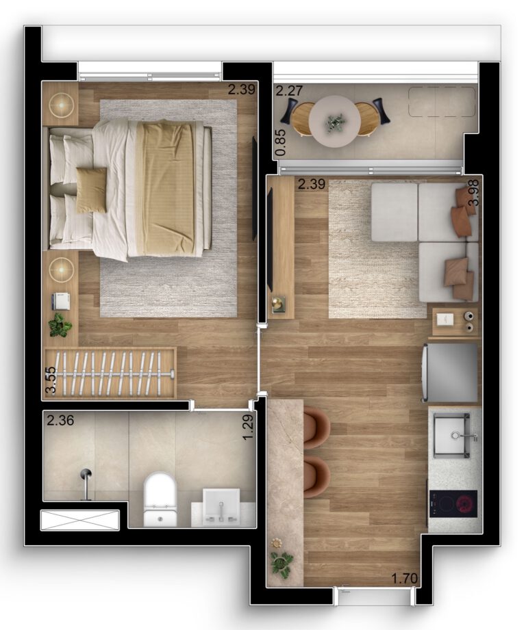 1 dorm. — 29,40 m²