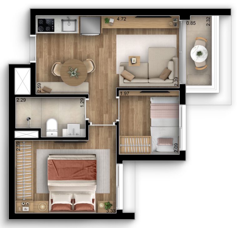 2 dorms. — 37,49 m²
