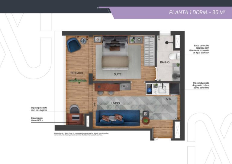 1 dorm. — 35 m²